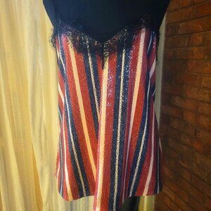 ZARA Sequined Lace Neckline Spaghetti Strap Blouse - Blue/Red/Black/Cream - Sz M